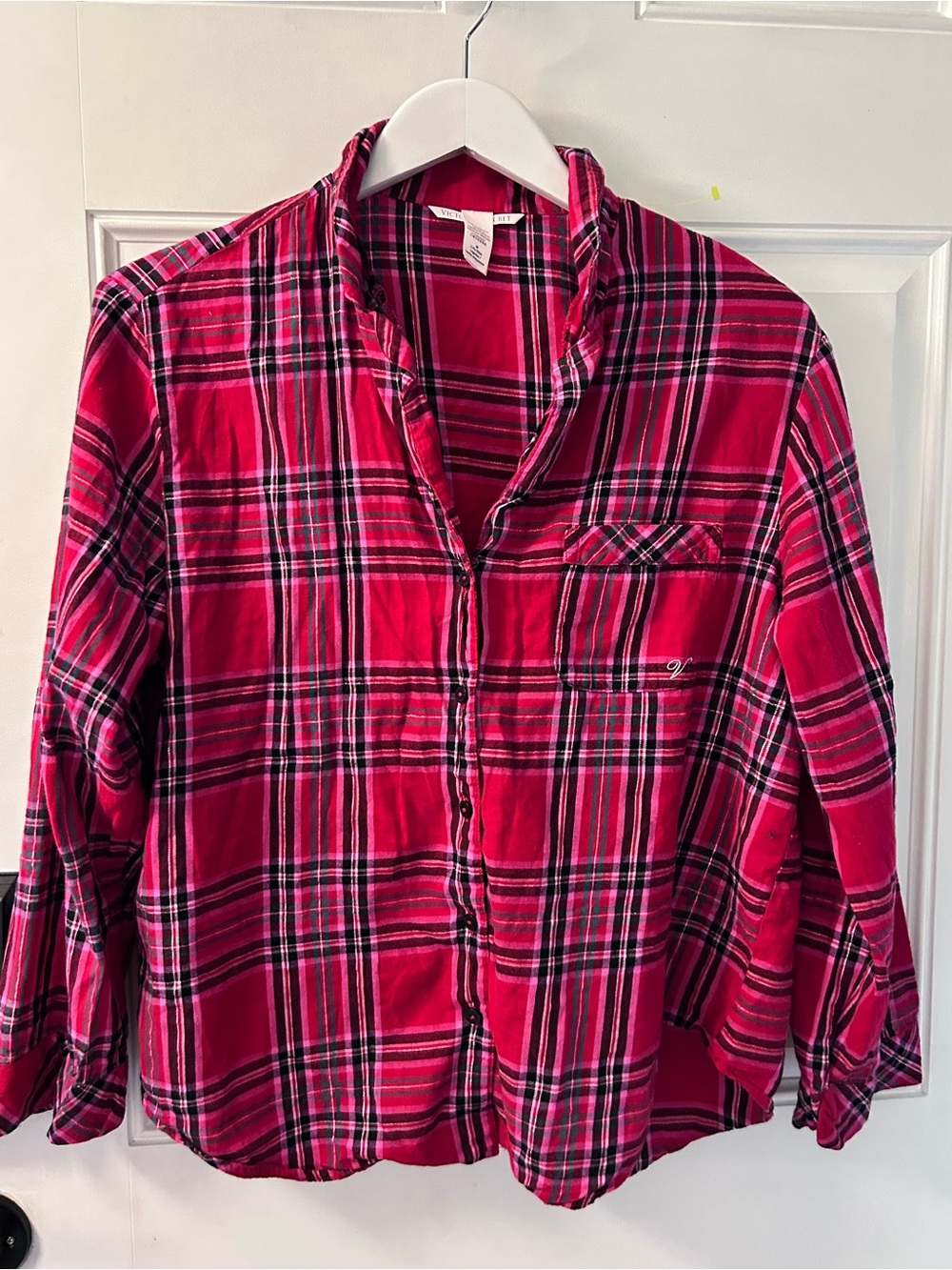 Victoria's Secret Hot Pink Plaid Button-Down Shirt